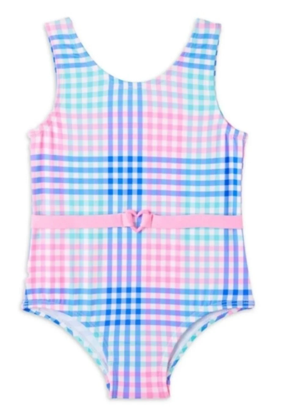Gingham One-Piece Swimsuit Pink Platinum Size 10 /12 & Free Pair Of Swim Goggles